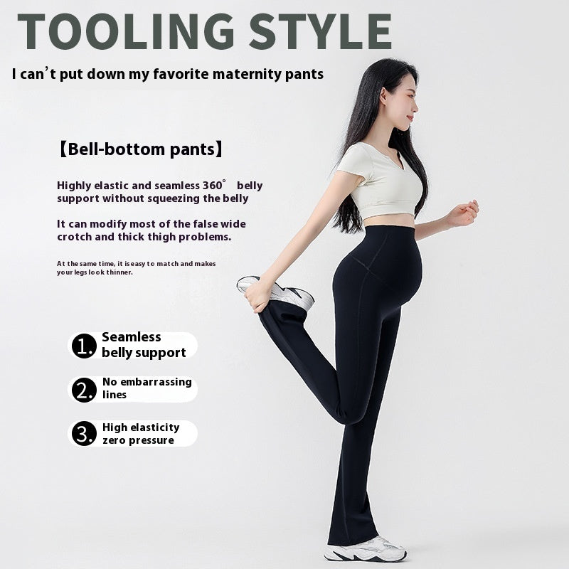 Maternity Yoga Bell-Bottom Pants – High-Waisted, Breathable, Casual Slim Fit - The Little Lights