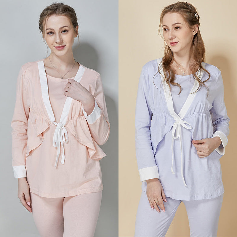 Invisible Breastfeeding Lace Pajama Set – Soft Cotton Maternity Lounge Set for Nursing Moms | Long Sleeve Sleepwear - The Little Lights