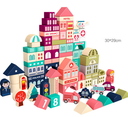 Wooden Urban City Building Block Set – 100-Piece Pretend Play & Traffic Toy Kit for Kids - The Little Lights