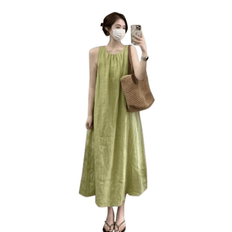 2-Piece Set: Plus Size Sleeveless Linen Vest Dress + Seamless Maternity Shorts | Breathable & Stylish - The Little Lights