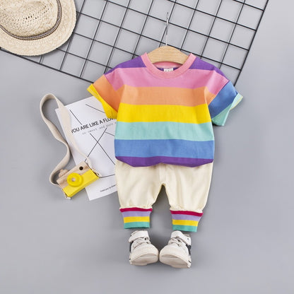 Children’s Rainbow Summer Outfit – Colorful Cotton T-Shirt & Shorts Set for Toddlers - The Little Lights
