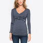 Striped Maternity Nursing Top – Long Sleeve Breastfeeding Shirt with Wrap Front Design - The Little Lights