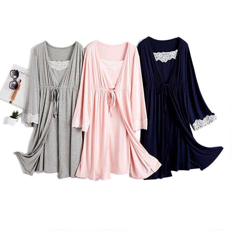 3-Piece Modal Maternity Pajama Set – Nursing Nightgown + Robe for Postpartum & Pregnancy - The Little Lights