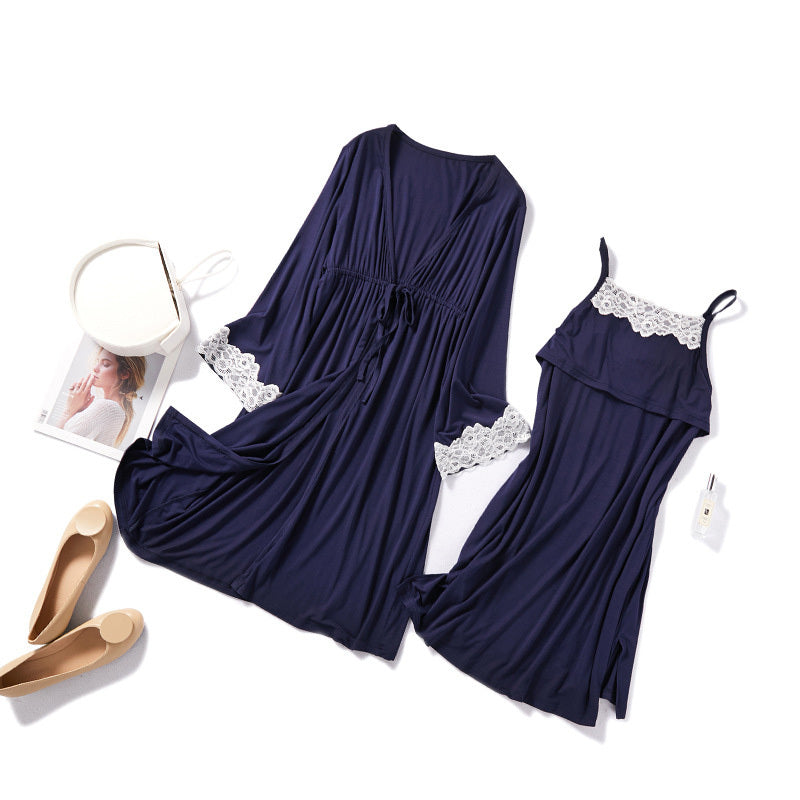 3-Piece Modal Maternity Pajama Set – Nursing Nightgown + Robe for Postpartum & Pregnancy - The Little Lights