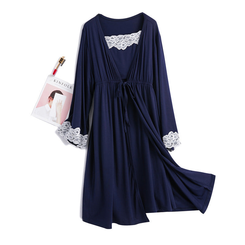 3-Piece Modal Maternity Pajama Set – Nursing Nightgown + Robe for Postpartum & Pregnancy - The Little Lights