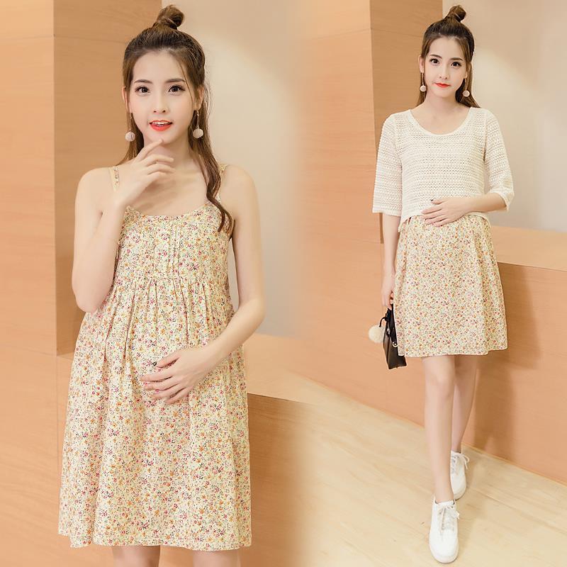 Floral Maternity Dress Set – Summer 2-Piece Sleeveless Dress + Net Top - The Little Lights