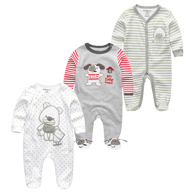 3-Pack Baby Winter Romper Pajamas – Long Sleeve Footed Onesies (0–12M) - The Little Lights