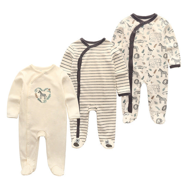3-Pack Baby Winter Romper Pajamas – Long Sleeve Footed Onesies (0–12M) - The Little Lights