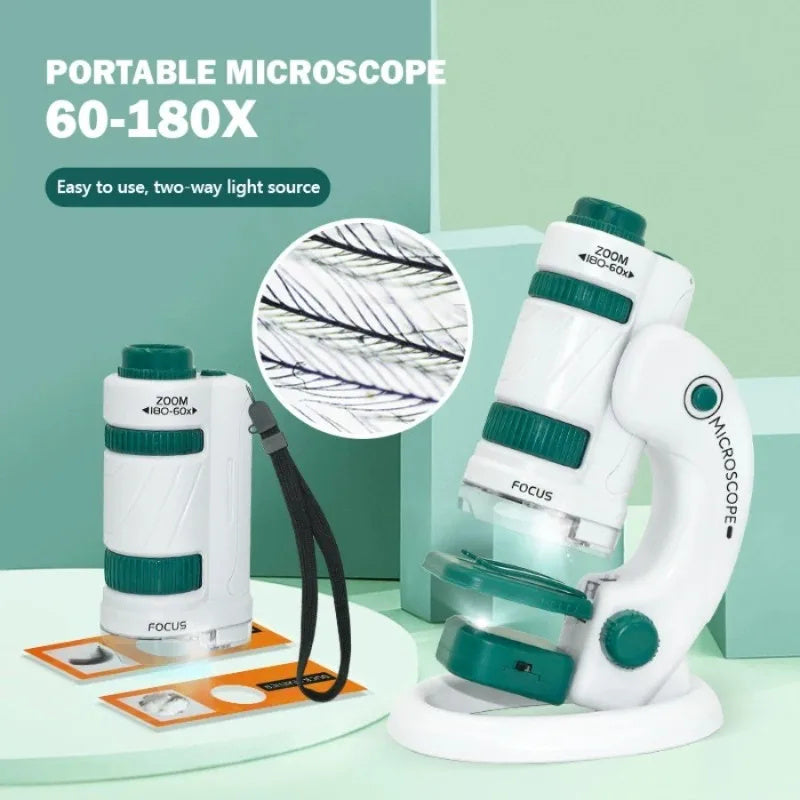 Kids Science Microscope Toy – 60–180x Zoom Pocket Microscope with LED Light – STEM Educational Toy for Kids - The Little Lights