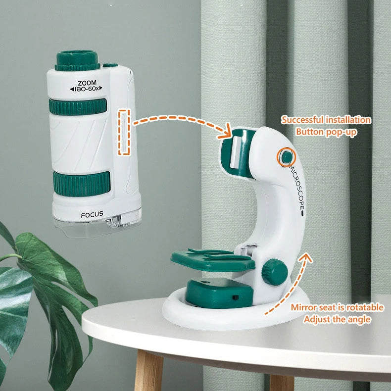 Kids Science Microscope Toy – 60–180x Zoom Pocket Microscope with LED Light – STEM Educational Toy for Kids - The Little Lights