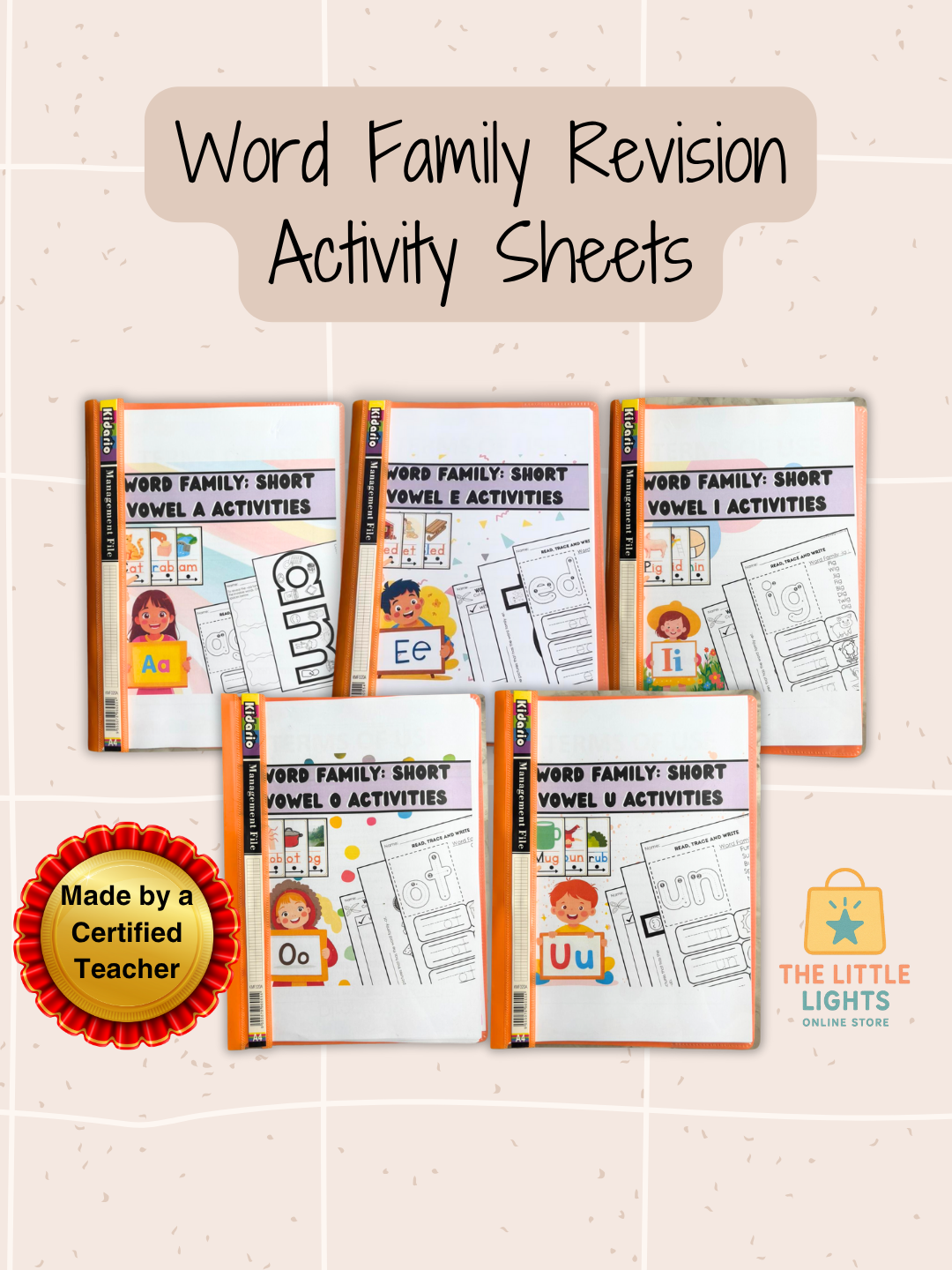 Word Family Revision Activity Sheets – Short Vowel A, E, I, O, U (Phonics Worksheets for Early Learners) - The Little Lights