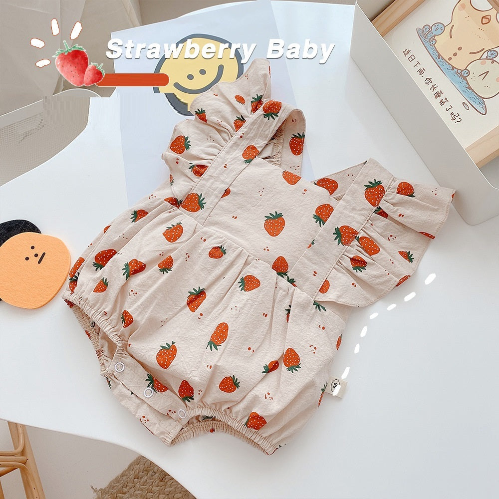 Strawberry Baby Girl Romper – Summer Ruffle Jumpsuit for Infants (66–90cm) - The Little Lights