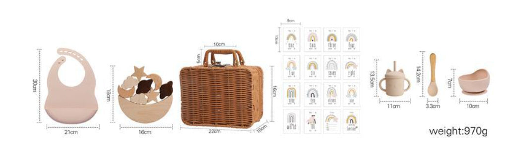 Montessori-Inspired Infant Educational Toy Set – Sensory Learning Toys with Wooden Stacking & Feeding Tools | Baby Gift Box (3 Styles) - The Little Lights