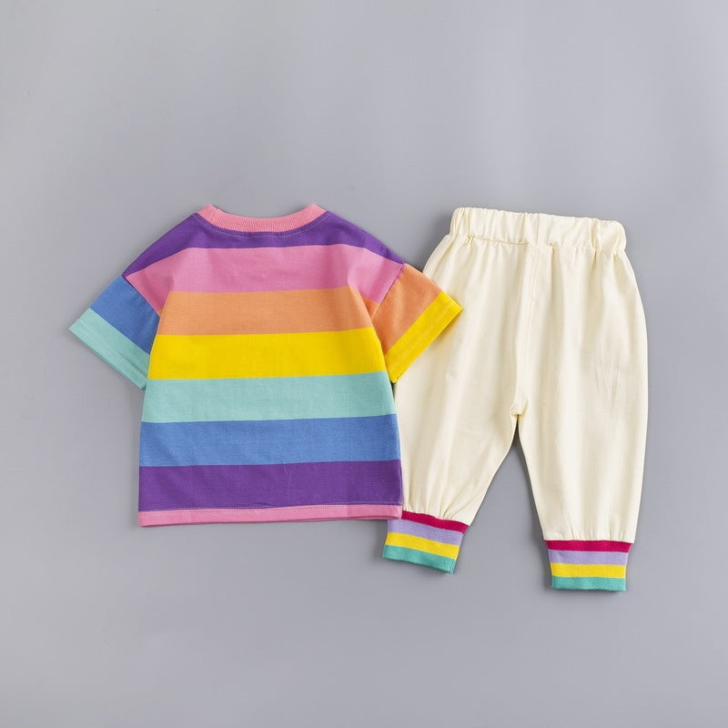 Children’s Rainbow Summer Outfit – Colorful Cotton T-Shirt & Shorts Set for Toddlers - The Little Lights