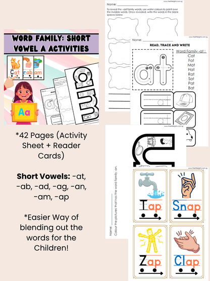Word Family Revision Activity Sheets – Short Vowel A, E, I, O, U (Phonics Worksheets for Early Learners) - The Little Lights