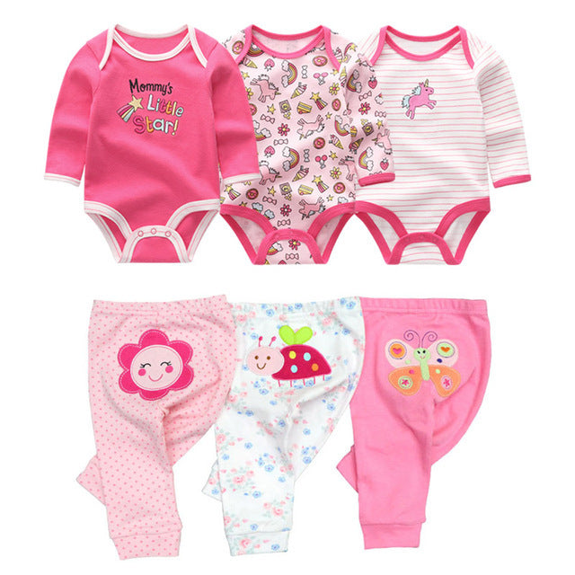 6-Piece Baby Bodysuit & Pants Set – Cotton Long Sleeve Infant Outfit (3M–12M) - The Little Lights