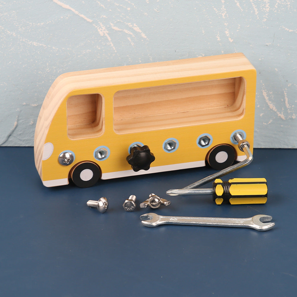 Busy Bus Wooden Screwdriver Toy – Montessori Fine Motor Tool Set for Toddlers & Kids - The Little Lights