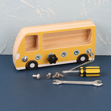 Busy Bus Wooden Screwdriver Toy – Montessori Fine Motor Tool Set for Toddlers & Kids - The Little Lights