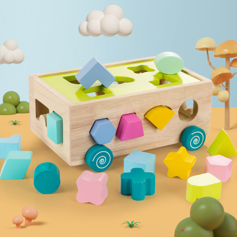 Wooden Shape Sorting Building Block Toy – Educational Intellectual Car for Toddlers - The Little Lights