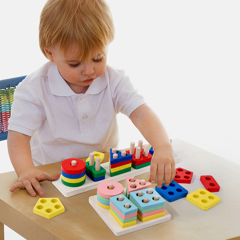 Montessori Wooden Shape & Color Matching Blocks – Early Learning Toy for Toddlers (1–3 Years) - The Little Lights
