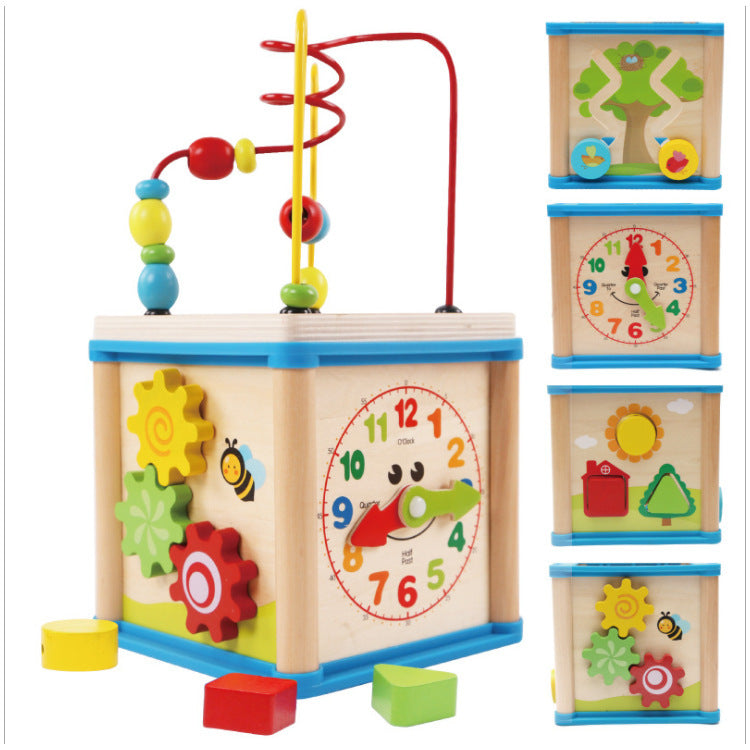 Educational Wooden Activity Cube Toy | Beads, Clock & More - The Little Lights