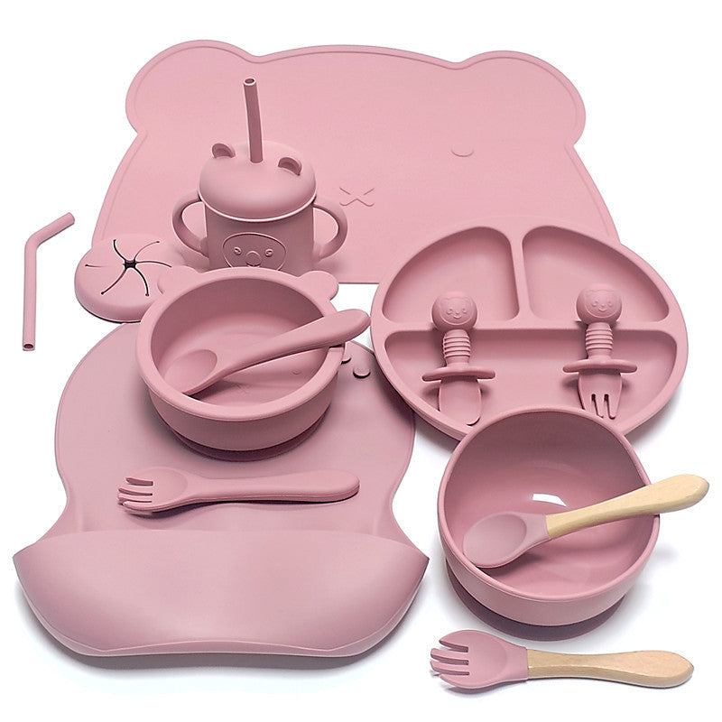 Creative Cartoon Baby Silicone Feeding Set – Non-Slip Bear-Shaped Dinner Plate with Utensils, Suction Bowl & Straw Cup | BPA-Free Toddler Tableware - The Little Lights
