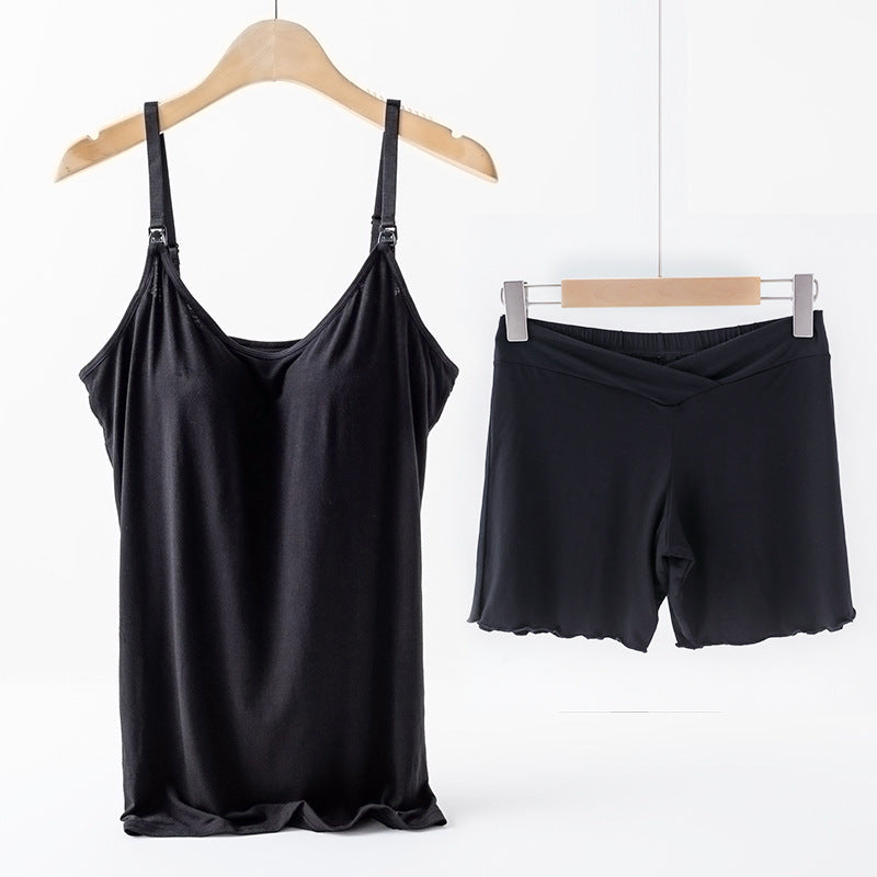 2-Piece Maternity Nursing Pajama Set – Padded Breastfeeding Cami + Low-Waist Shorts - The Little Lights