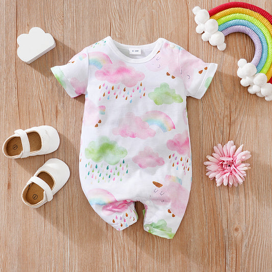Rainbow Cloud Baby Romper – Short Sleeve Cotton Jumpsuit for Summer (0–12M) - The Little Lights