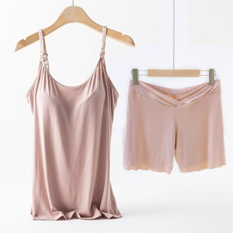 2-Piece Maternity Nursing Pajama Set – Padded Breastfeeding Cami + Low-Waist Shorts - The Little Lights