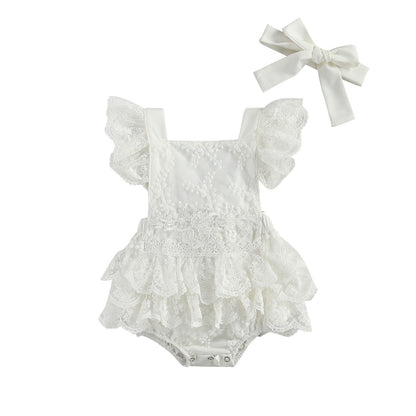 White Lace Baby Girl Dress Bodysuit – Formal Infant Outfit for Weddings, Parties & Photoshoots - The Little Lights