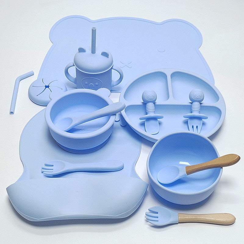 Creative Cartoon Baby Silicone Feeding Set – Non-Slip Bear-Shaped Dinner Plate with Utensils, Suction Bowl & Straw Cup | BPA-Free Toddler Tableware - The Little Lights