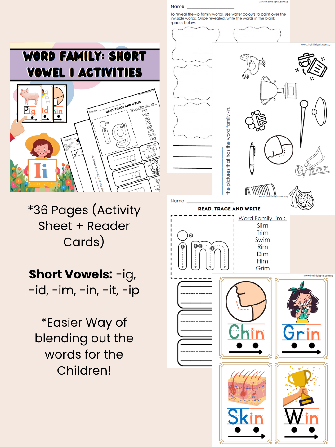 Word Family Revision Activity Sheets – Short Vowel A, E, I, O, U (Phonics Worksheets for Early Learners) - The Little Lights