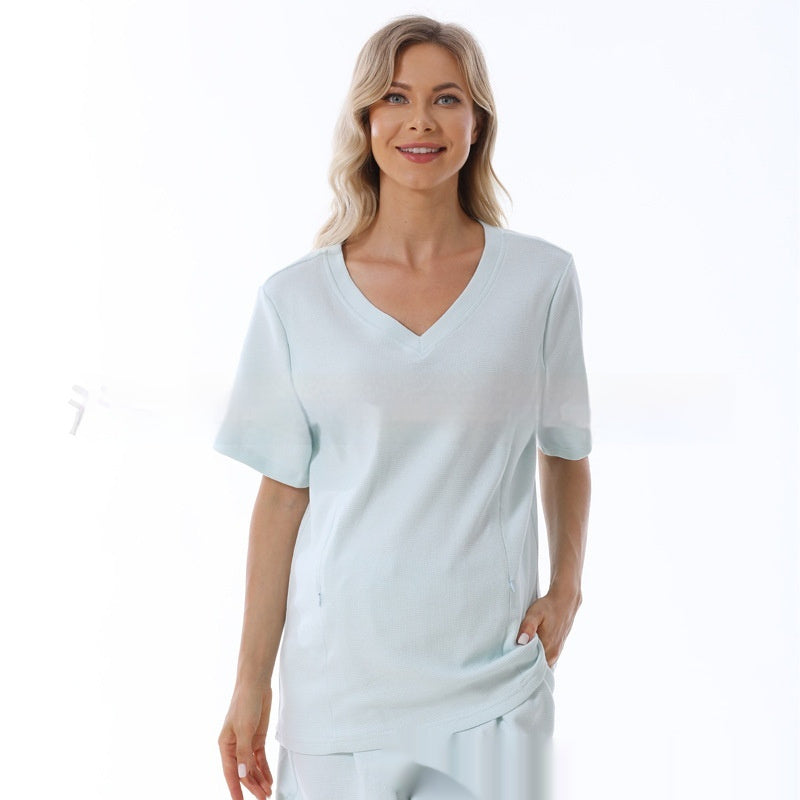 Summer Waffle Knit Maternity Pajama Set – Short Sleeve Nursing Top + Shorts (3XL–S) - The Little Lights