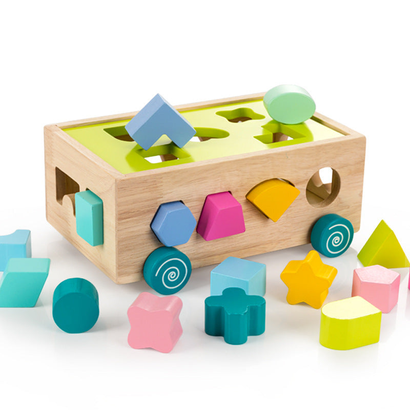 Wooden Shape Sorting Building Block Toy – Educational Intellectual Car for Toddlers - The Little Lights
