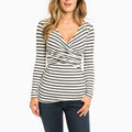 Striped Maternity Nursing Top – Long Sleeve Breastfeeding Shirt with Wrap Front Design - The Little Lights