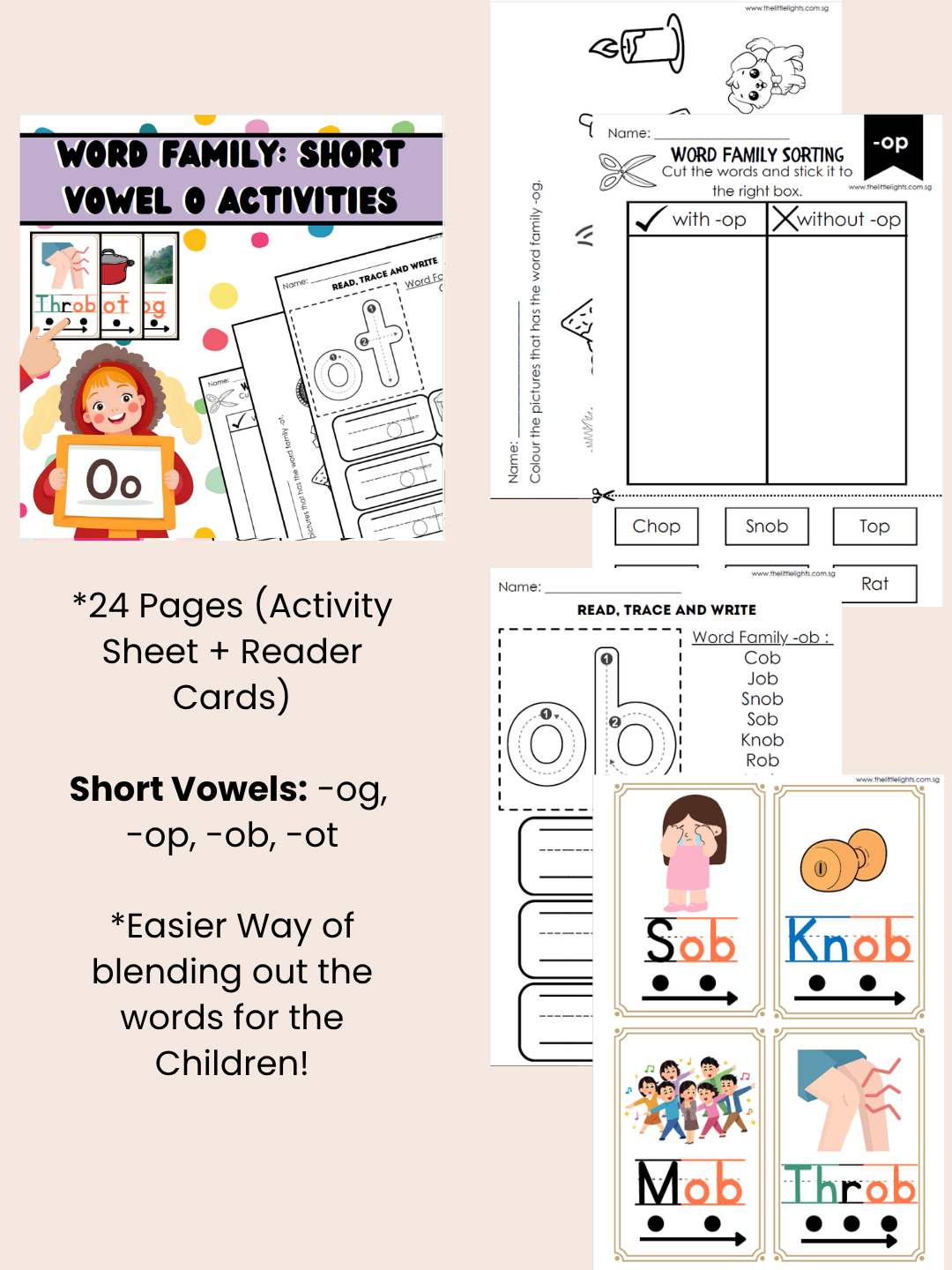 Word Family Revision Activity Sheets – Short Vowel A, E, I, O, U (Phonics Worksheets for Early Learners) - The Little Lights