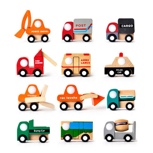 Wooden Toy Vehicle Set – 12-Piece Mini Trucks, Cars & Emergency Vehicles for Kids - The Little Lights