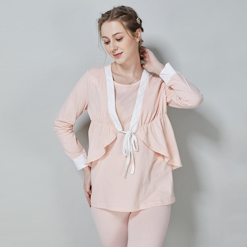 Invisible Breastfeeding Lace Pajama Set – Soft Cotton Maternity Lounge Set for Nursing Moms | Long Sleeve Sleepwear - The Little Lights