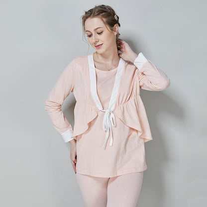 Invisible Breastfeeding Lace Pajama Set – Soft Cotton Maternity Lounge Set for Nursing Moms | Long Sleeve Sleepwear - The Little Lights