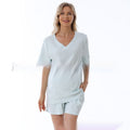 Summer Waffle Knit Maternity Pajama Set – Short Sleeve Nursing Top + Shorts (3XL–S) - The Little Lights