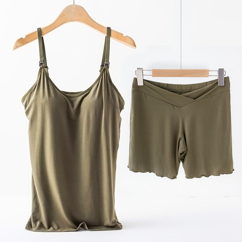 2-Piece Maternity Nursing Pajama Set – Padded Breastfeeding Cami + Low-Waist Shorts - The Little Lights