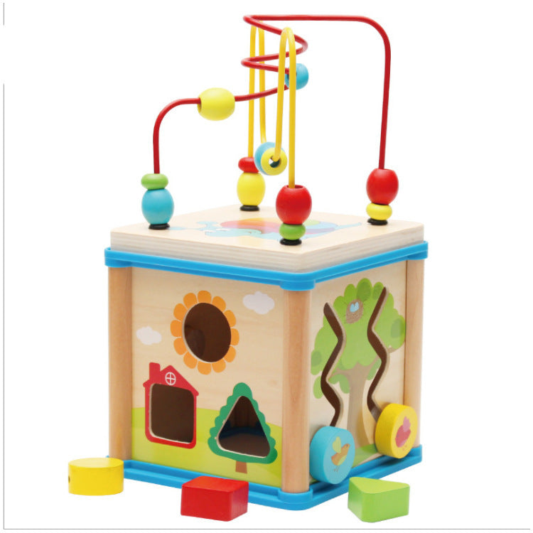 Educational Wooden Activity Cube Toy | Beads, Clock & More - The Little Lights