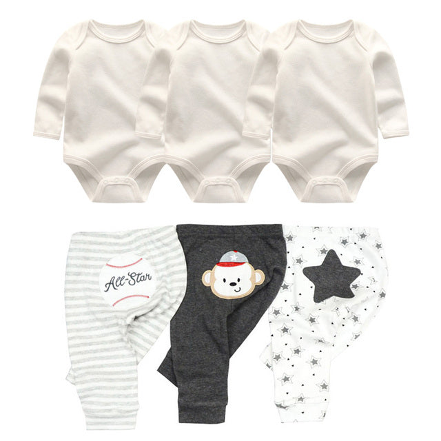 6-Piece Baby Bodysuit & Pants Set – Cotton Long Sleeve Infant Outfit (3M–12M) - The Little Lights