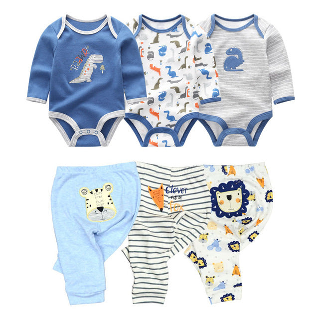 6-Piece Baby Bodysuit & Pants Set – Cotton Long Sleeve Infant Outfit (3M–12M) - The Little Lights