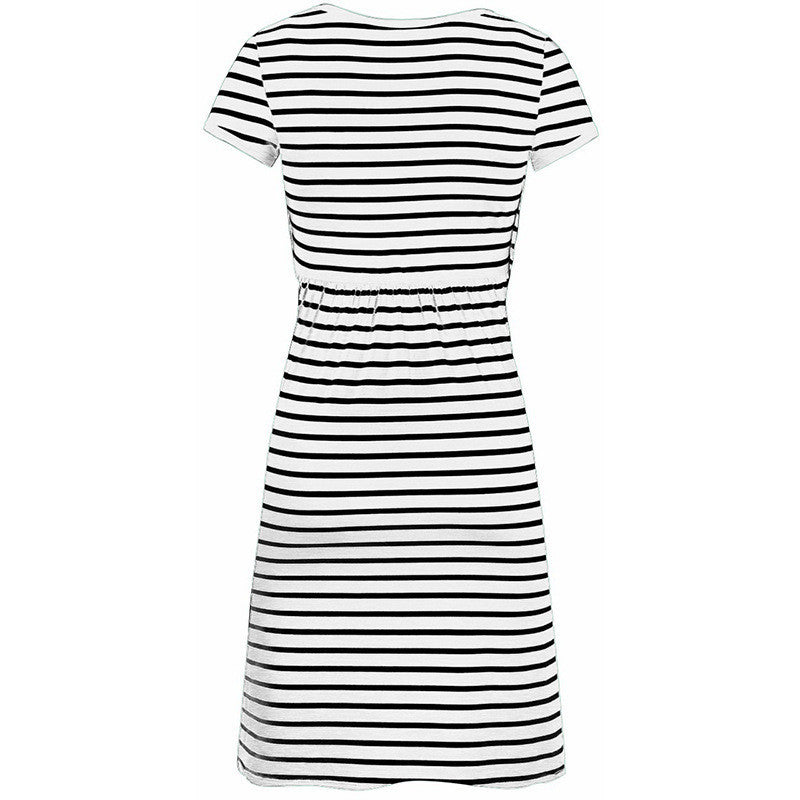 Multifunctional Striped Maternity Nursing Dress – Short Sleeve Breastfeeding Access - The Little Lights