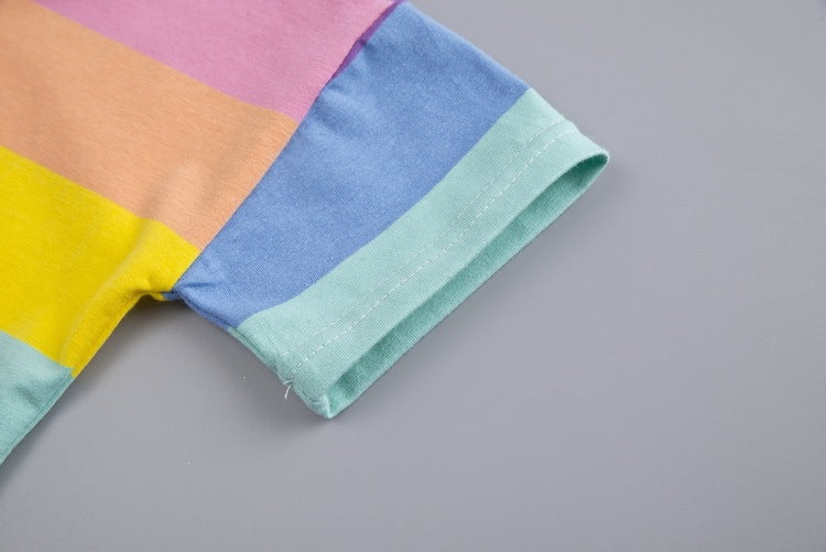 Children’s Rainbow Summer Outfit – Colorful Cotton T-Shirt & Shorts Set for Toddlers - The Little Lights