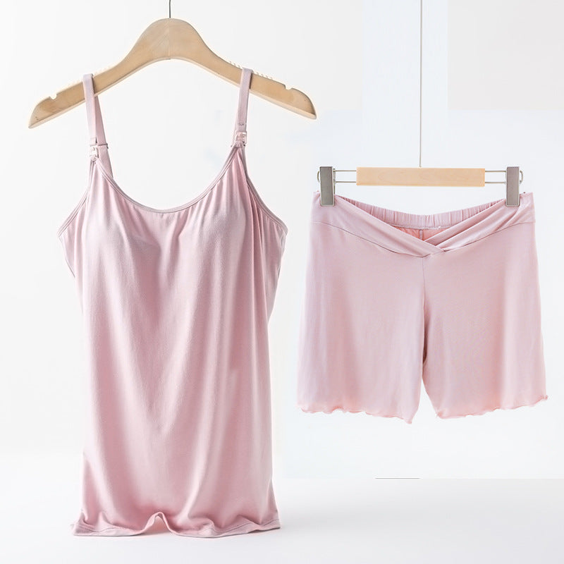 2-Piece Maternity Nursing Pajama Set – Padded Breastfeeding Cami + Low-Waist Shorts - The Little Lights