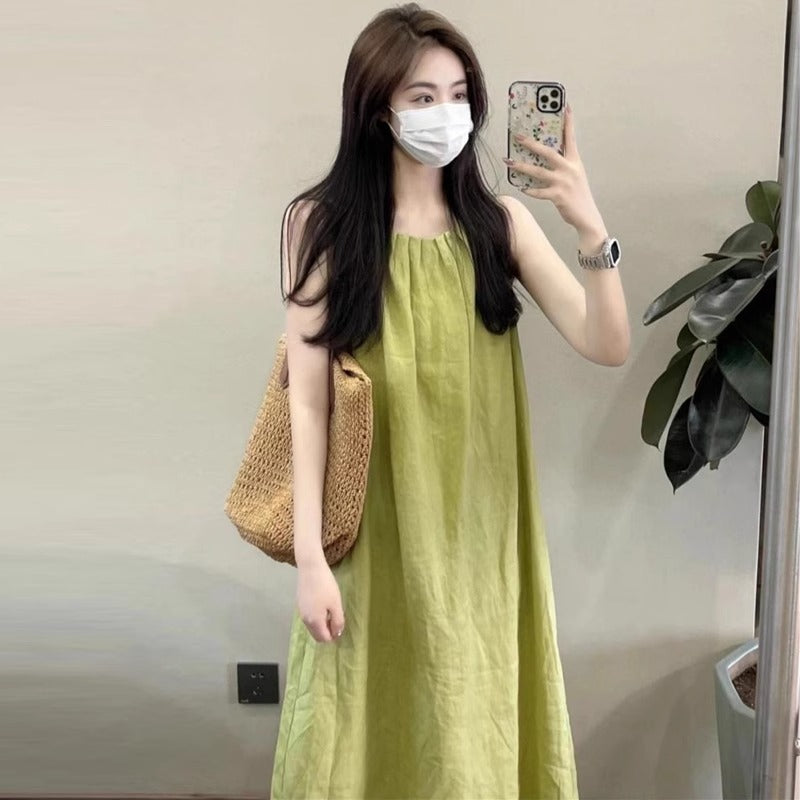 2-Piece Set: Plus Size Sleeveless Linen Vest Dress + Seamless Maternity Shorts | Breathable & Stylish - The Little Lights