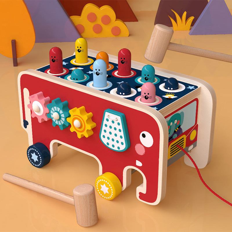 Montessori Wooden Animal Bus Toy – Pounding Bench, Musical Instrument & Gear Play for Toddlers - The Little Lights