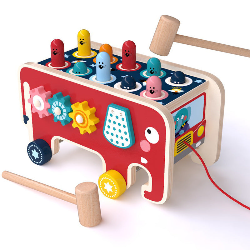 Montessori Wooden Animal Bus Toy – Pounding Bench, Musical Instrument & Gear Play for Toddlers - The Little Lights